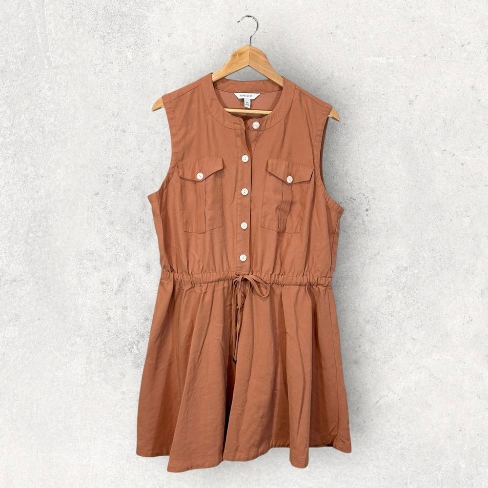 Nine West Sleeveless Dress Rust Orange Drawstring Waist Fit & Flare XXL